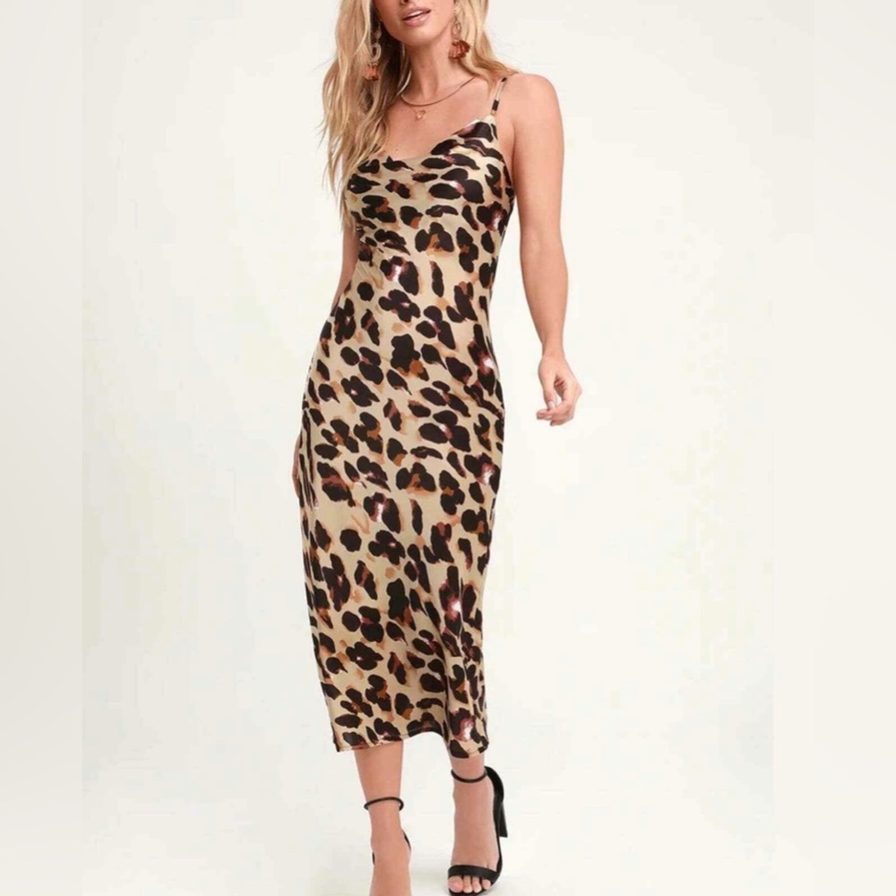 HARPER HALLAM NWT Sz S midi cowl neck slip leopard dress